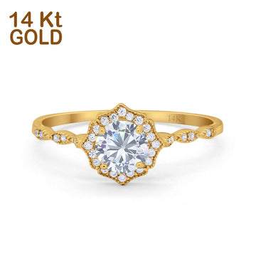 14K Yellow Gold Round Petite Dainty Bridal Wedding Engagement Ring Simulated CZ Size-7